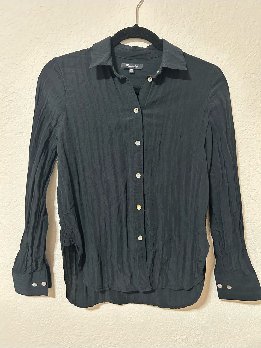 Madewell Black Crinkled Button-Down Shirt